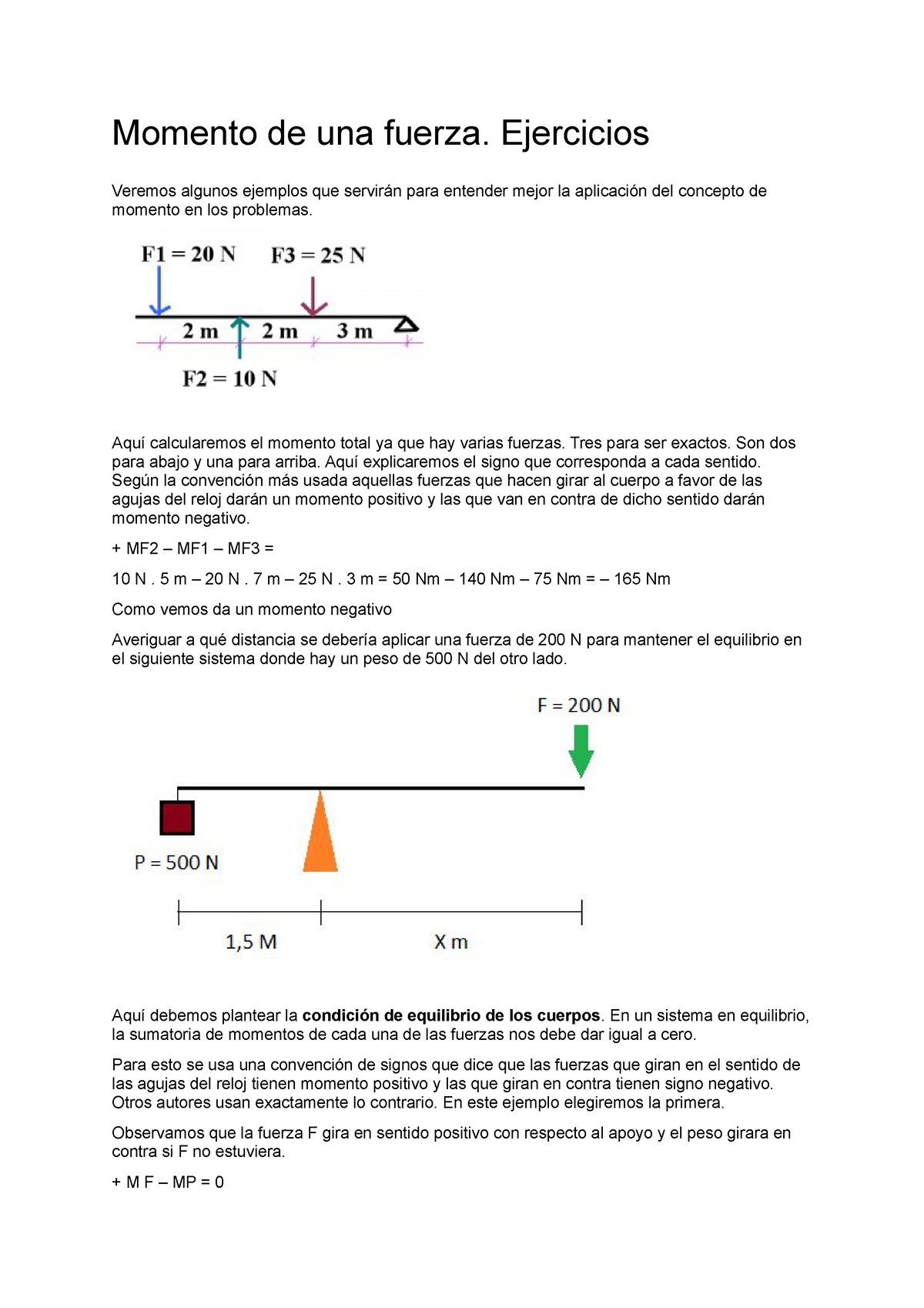 Momento de una fuerza - Ejercicios Veremos algunos ejemplos que ...