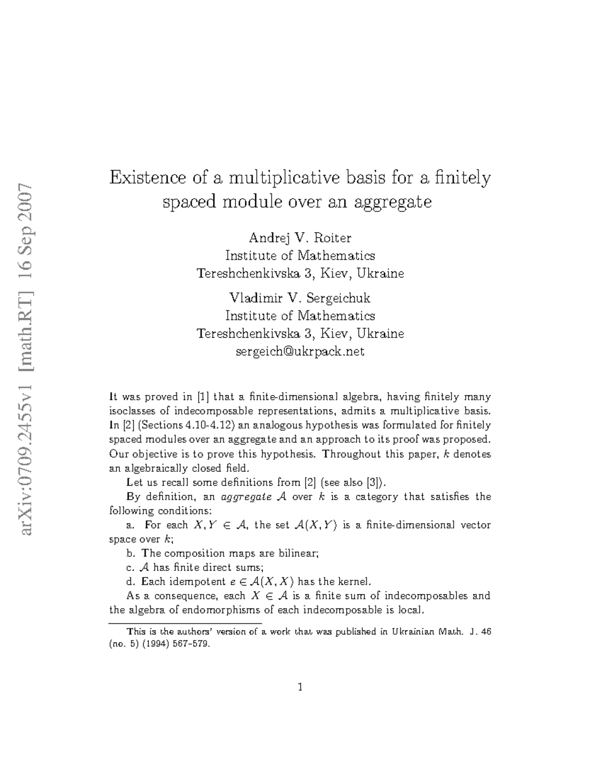0709 - Cours - arXiv:0709 [math] 16 Sep 2007 Existence of a ...