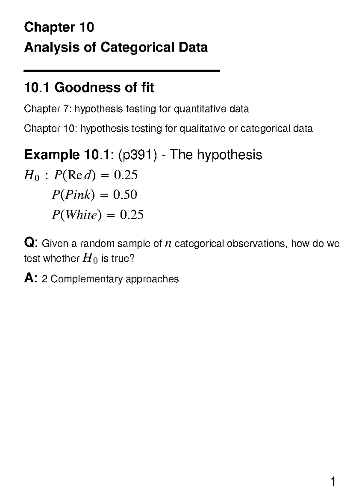 Chapter 10 - Lecture notes 10 - Chapter 10 Analysis of Categorical Data ...