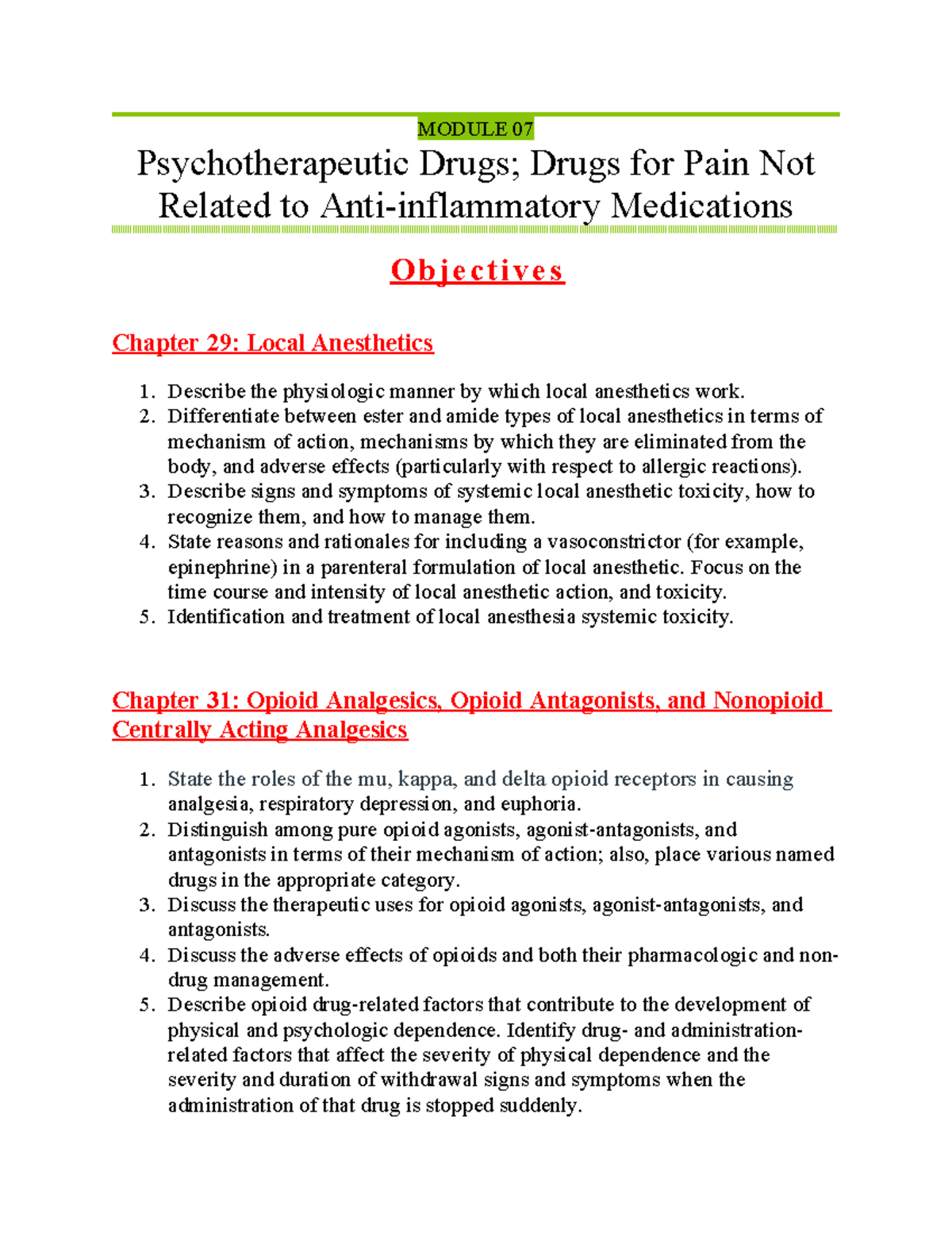 Module 07 - MODULE 07 Psychotherapeutic Drugs; Drugs For Pain Not ...