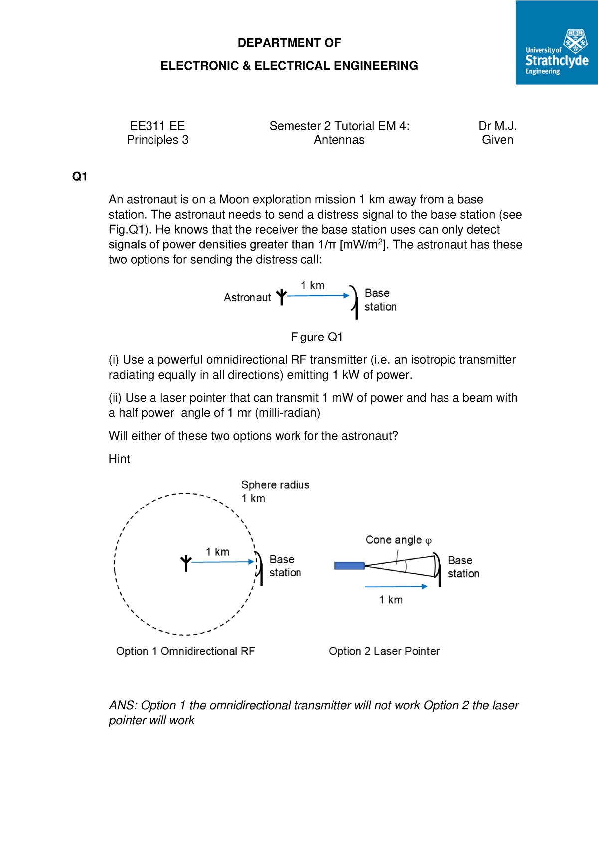 EE311 EM Tut 4 - Tutorial Sheet 4 - DEPARTMENT OF ELECTRONIC ...