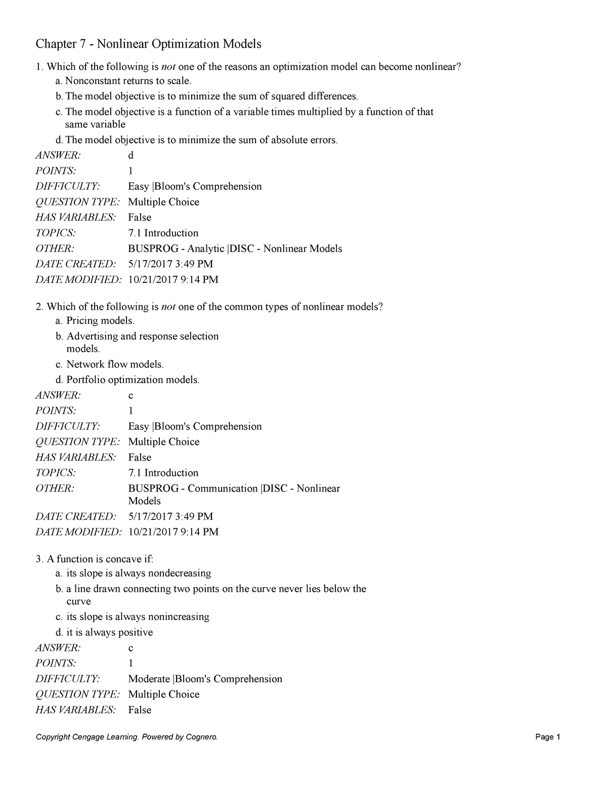 Chapter 7 Nonlinear Optimization Models - Which of the following is not ...