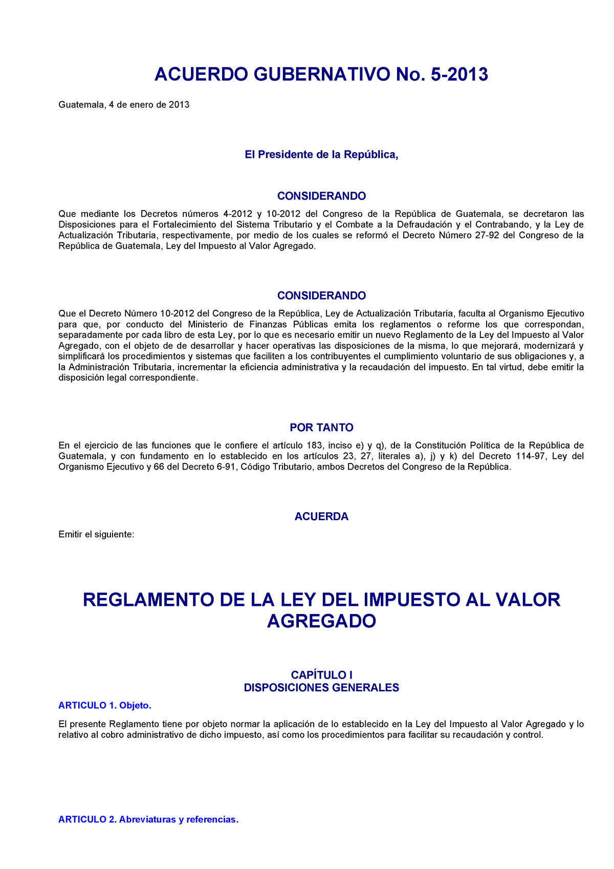 Acuerdo Gubernativo 5-2013 (Reglamento Ley Del IVA) - ACUERDO ...