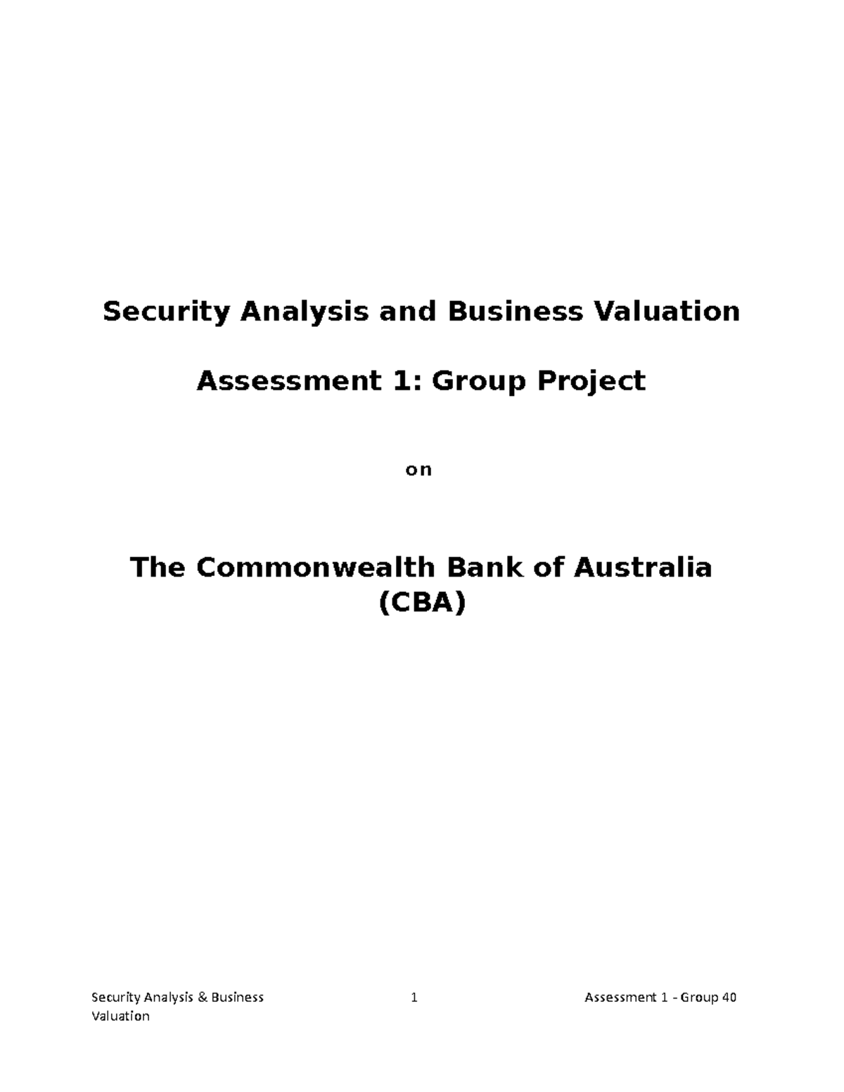 Security Analysis & Business Valuation - Assessment 1 - Group 40 ...