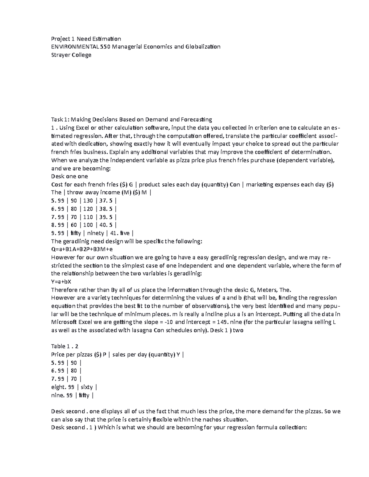 Assignment 1 Demand Estimation Project 1 Need Estimation Environmental 550 Managerial Economics Studocu