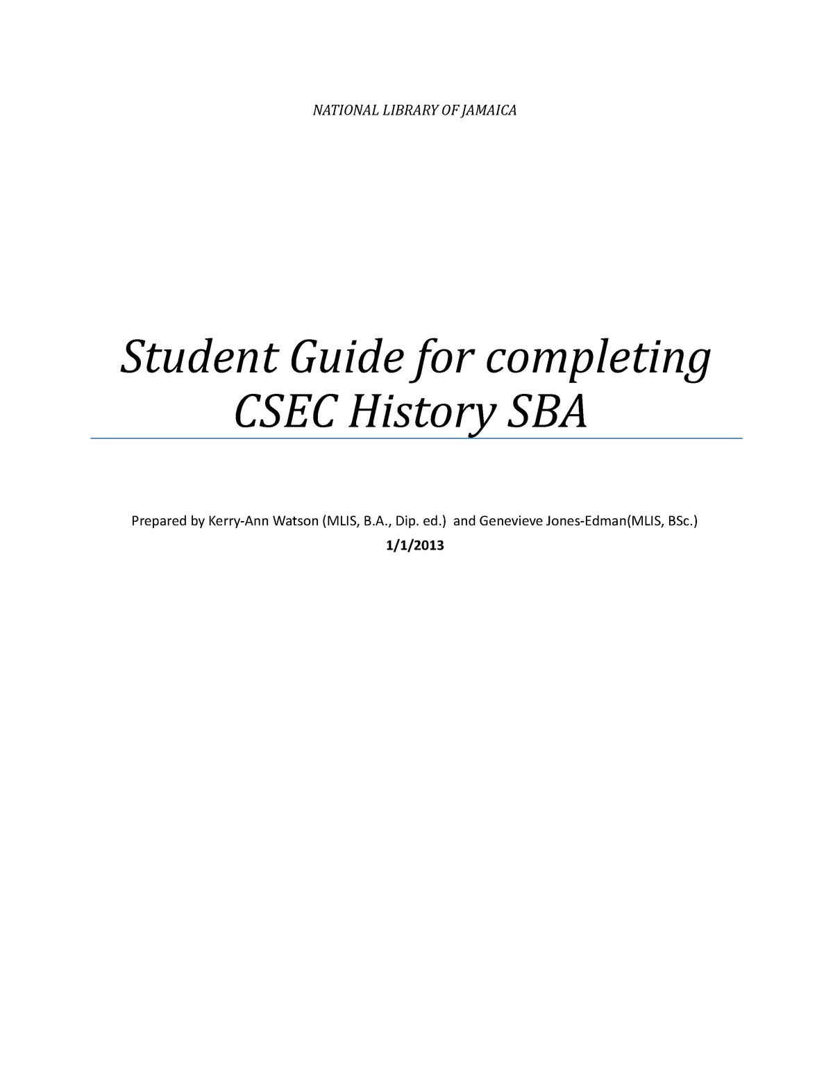Student Guide For Completing Csec History Sba Studocu
