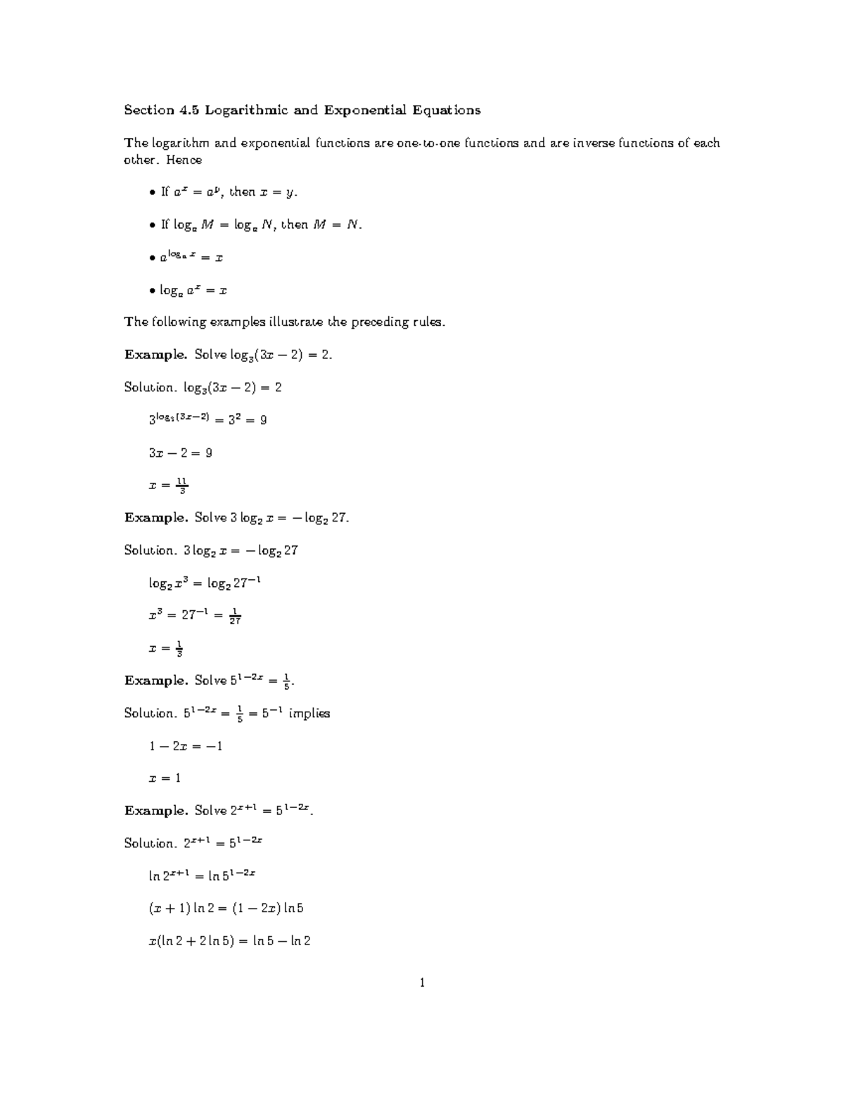 13. ss 4 5 - Notes - Section 4 Logarithmic and Exponential Equations ...