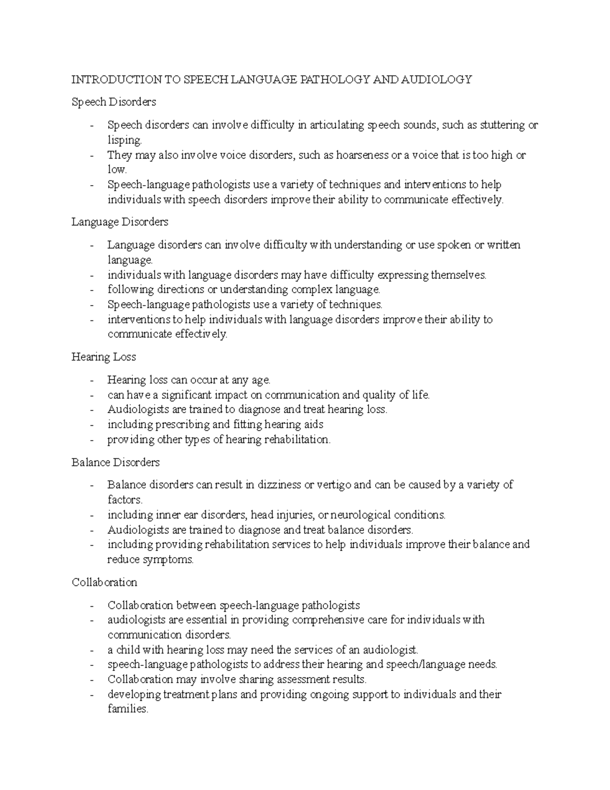 Introduction TO Speech Language Pathology AND Audiology Notes 2 ...