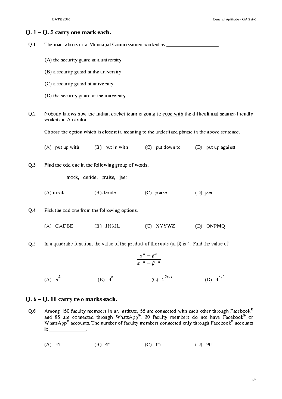 2016 set 2 - Gate cs prev year questions - GATE 2016 General Aptitude ...