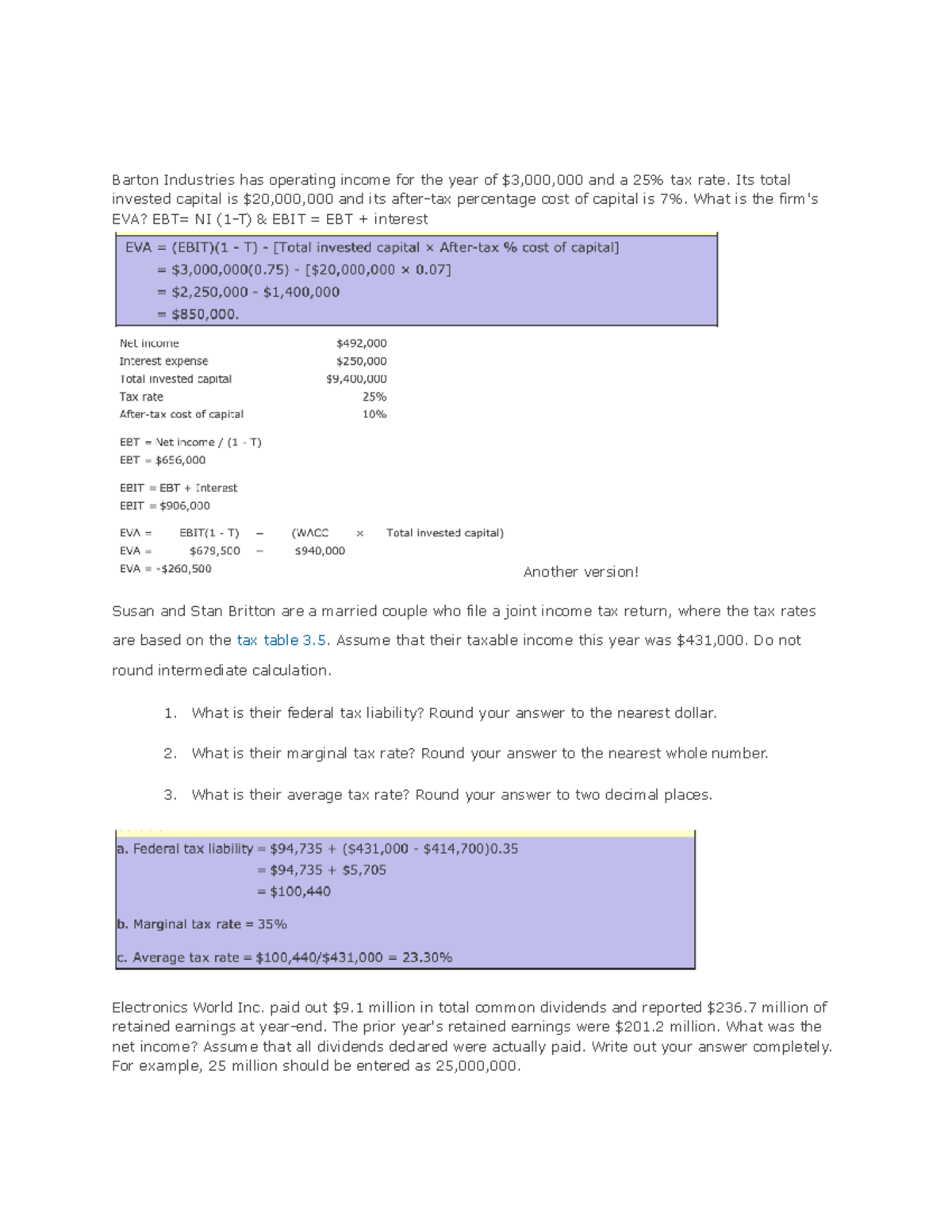 Fin Final Study Guide P2 Barton Industries has operating for