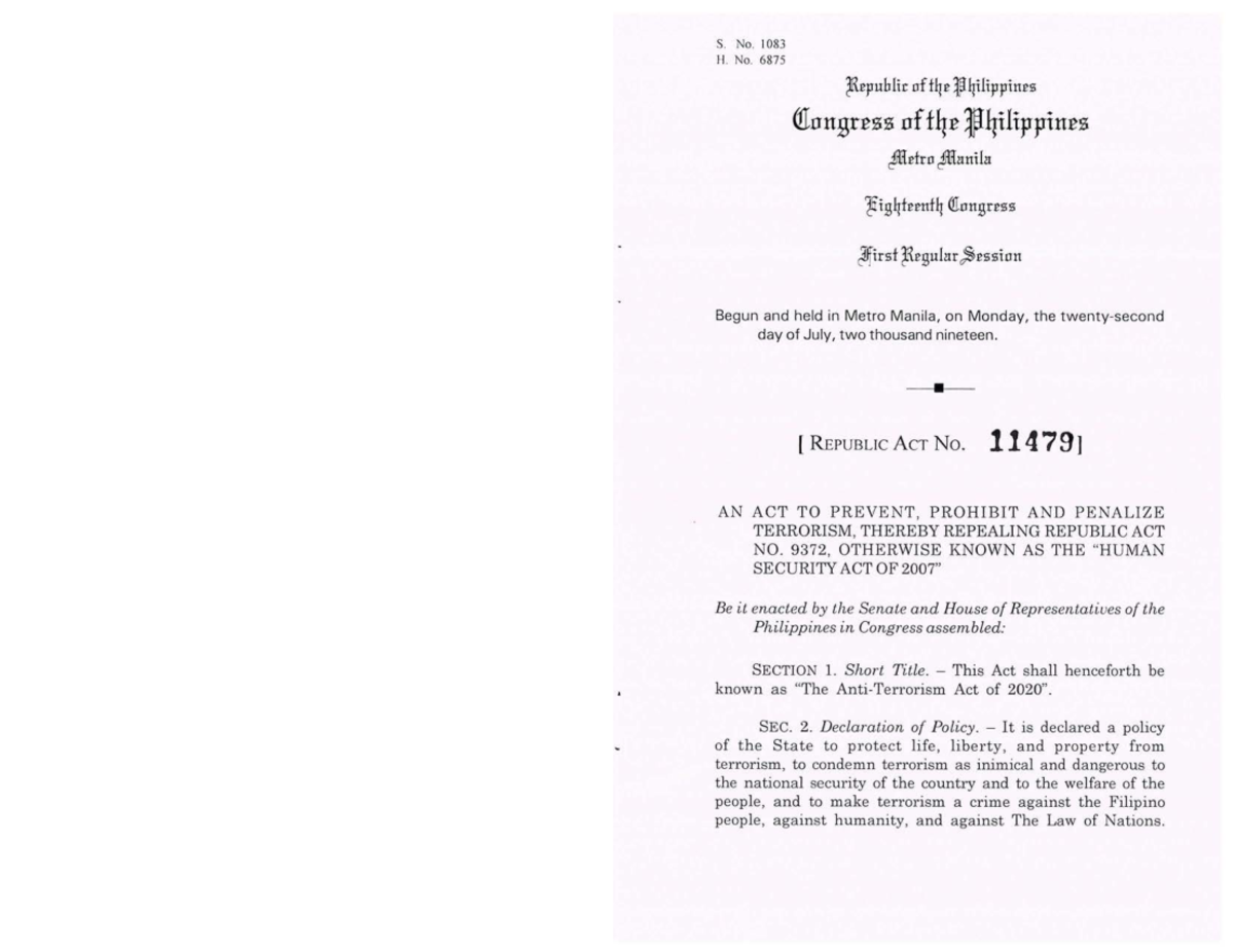 Anti terrorism act of 2020 - accountancy - Studocu