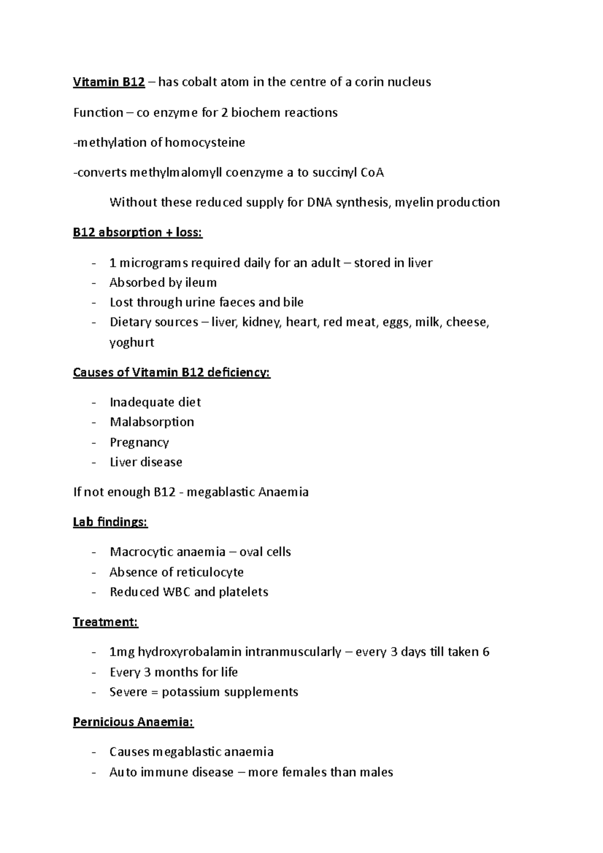 Vitamin B12 Deficiency - Studocu