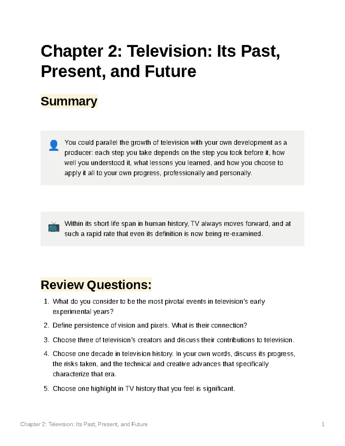 Producing for TV and new media Chapter 2 Summary Chapter 2