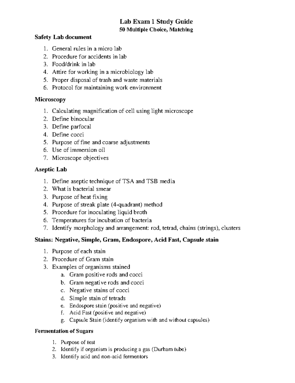 Lab Exam 1 Study Guide Fall 2021 - Lab Exam 1 Study Guide 5 0 Multiple ...