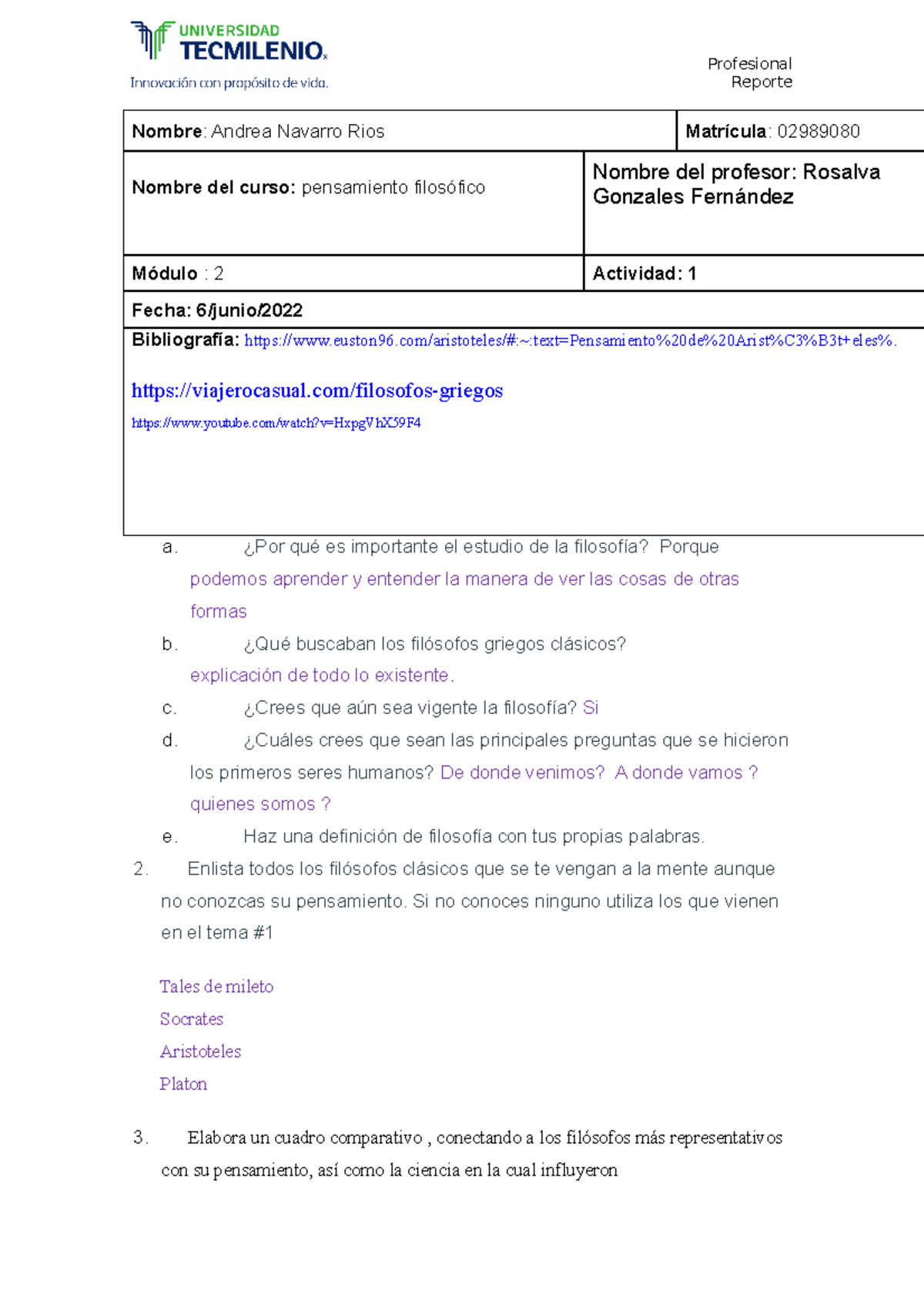 Act 1 avances - importante trabajo 1 - Profesional Reporte Nombre ...