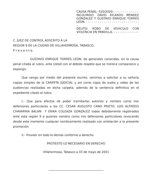 Formato de solicitud de copias certificadas en el juzgado - CAUSA PENAL:  520/ INCULPADO: - Studocu