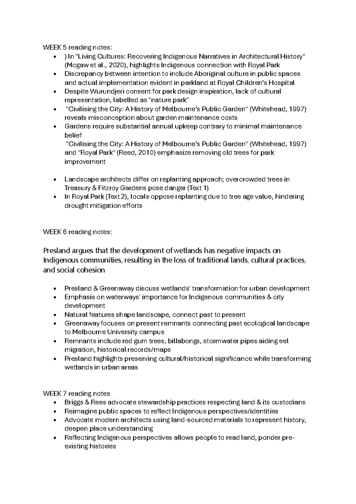 Week 5-7 reading notes - WEEK 5 reading notes: • ) In "Living Cultures ...