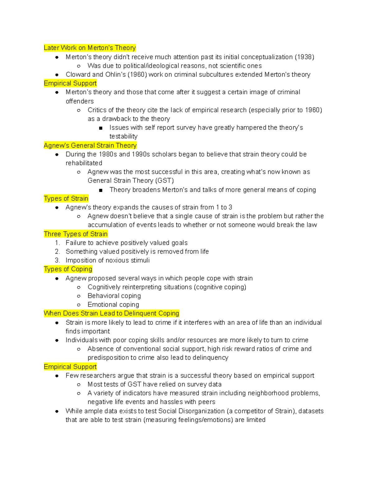 Criminological Theory Lec Notes Pt 20 - Later Work On Merton’s Theory ...