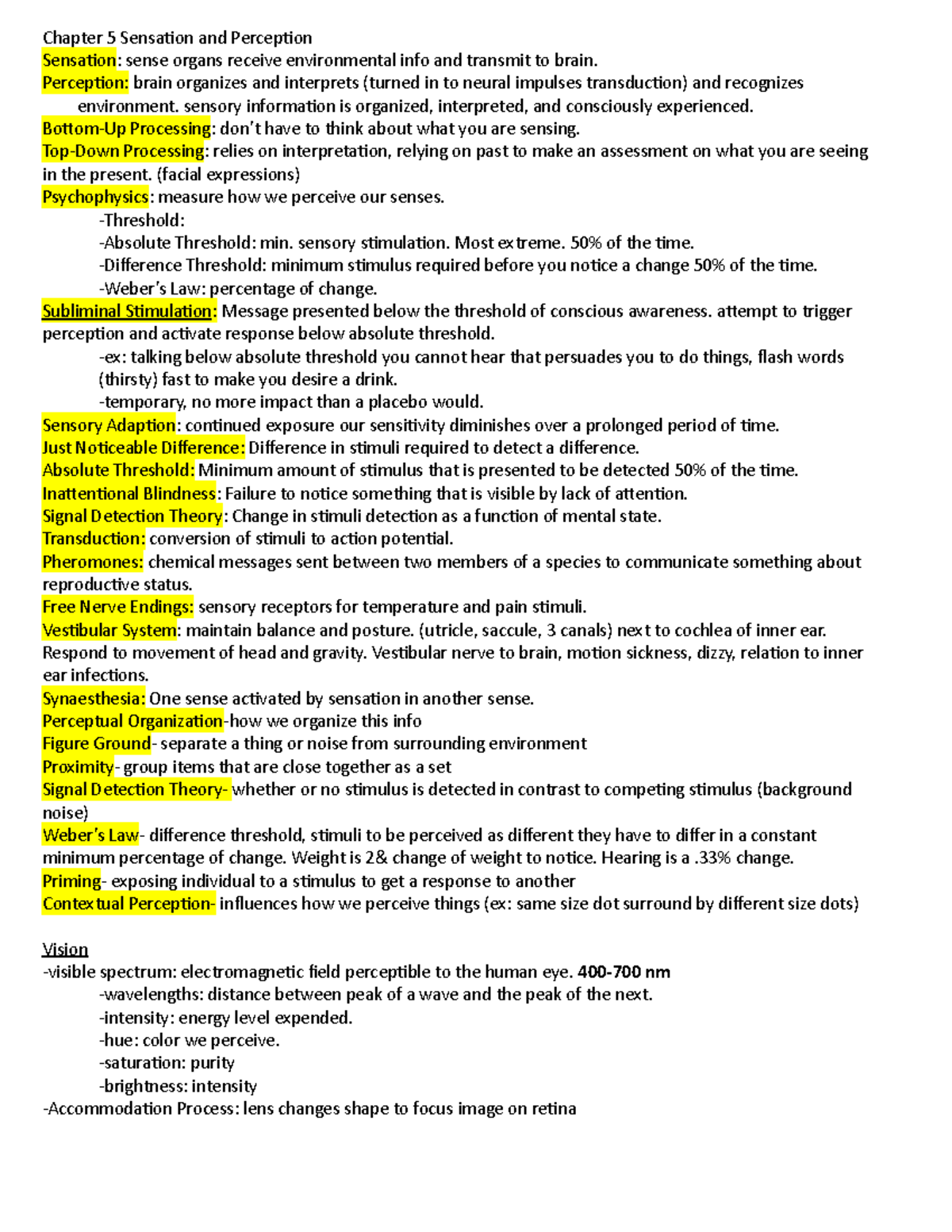 Chapter 5 Sensation And Perception - Chapter 5 Sensation And Perception ...