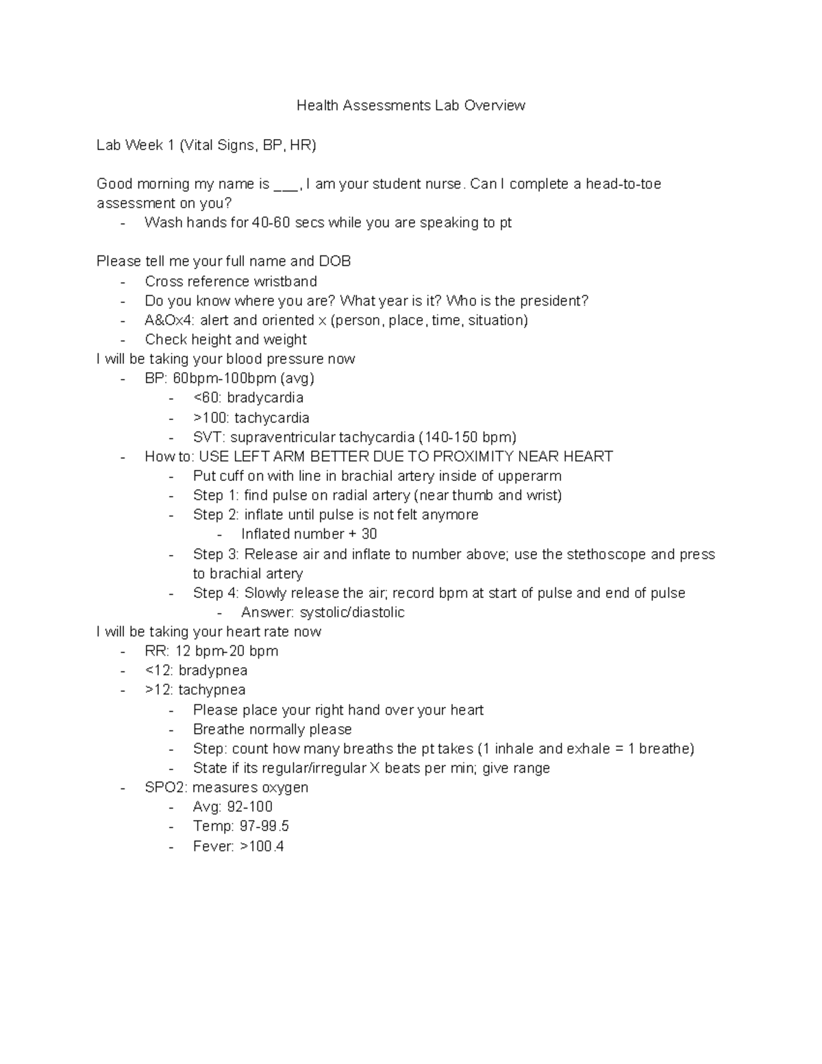 Health Assessments Lab Overview Script - Health Assessments Lab ...