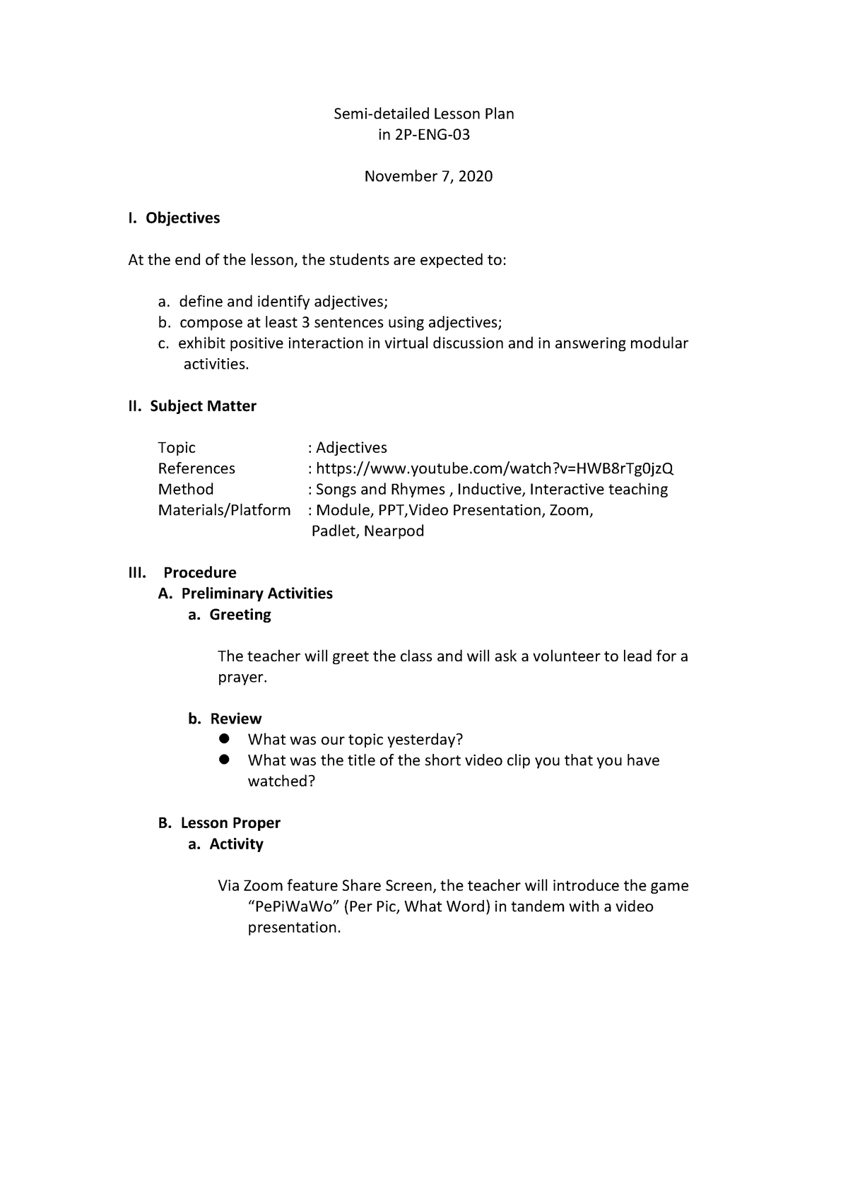 Lesson Plan English Form 4 2018 Blake Young