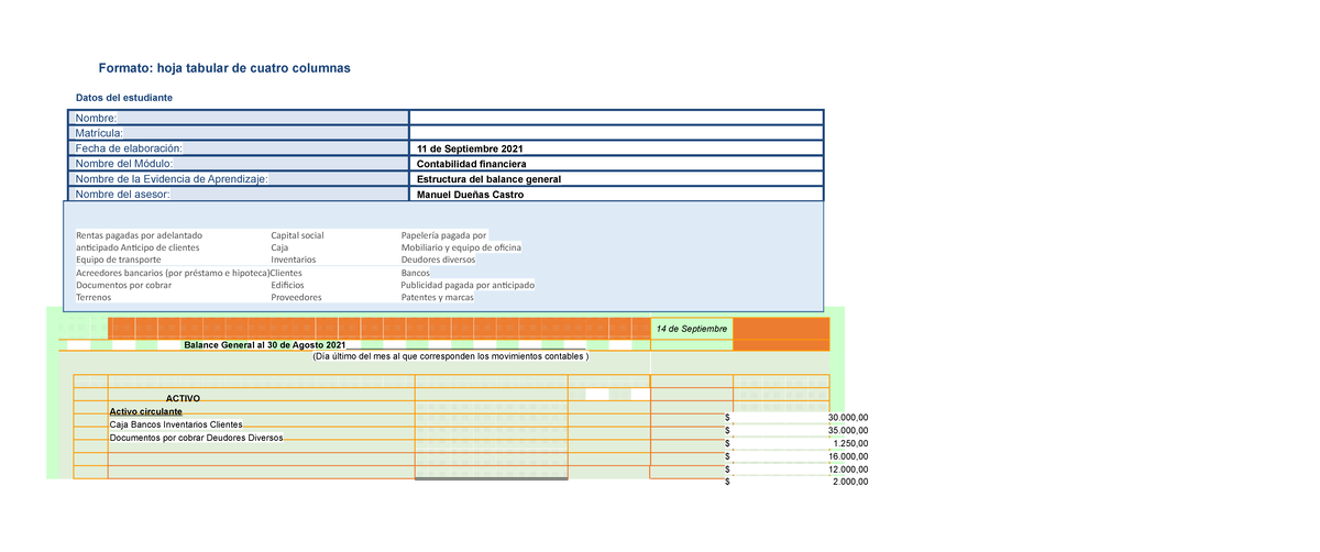 BALANCE GENERAL Contabilidad - Formato: hoja tabular de cuatro columnas ...