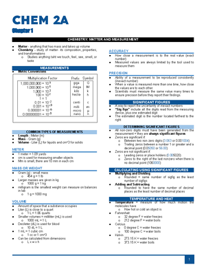 chemistry 1 notes - CHE 2A - Studocu