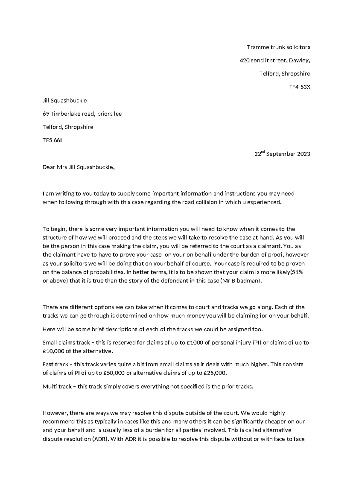 Trammeltrunk solicitors letter U1 - Trammeltrunk solicitors 420 send it ...
