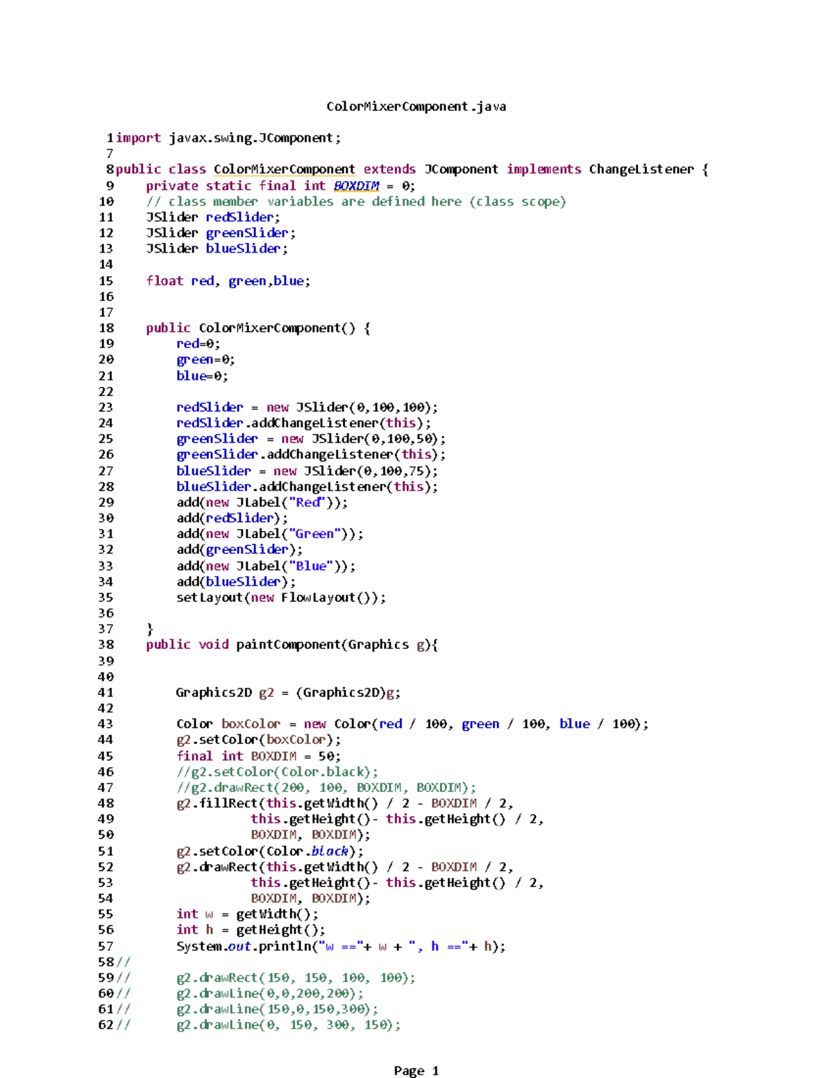 Color Mixer Component - Introduces the student to the fundamental ...