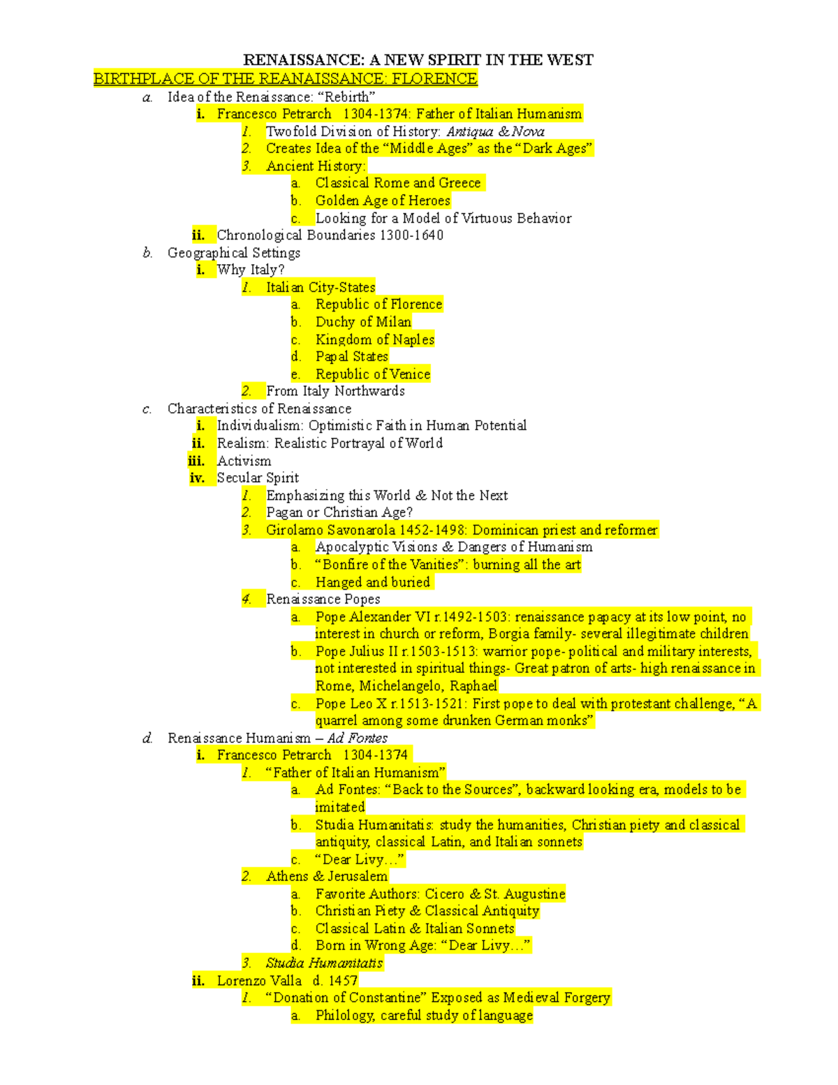 Rebirth The Age of Ren. notes - RENAISSANCE: A NEW SPIRIT IN THE WEST ...