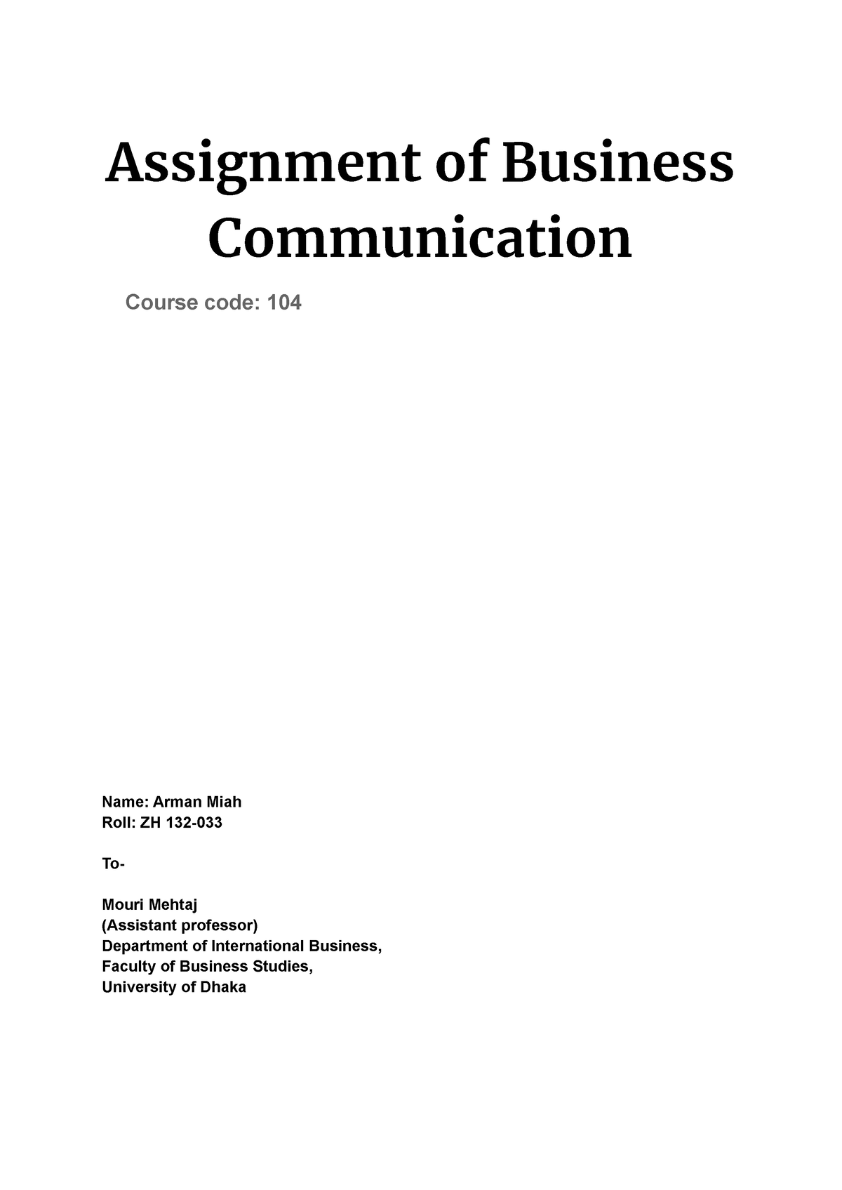 assignment of business communication