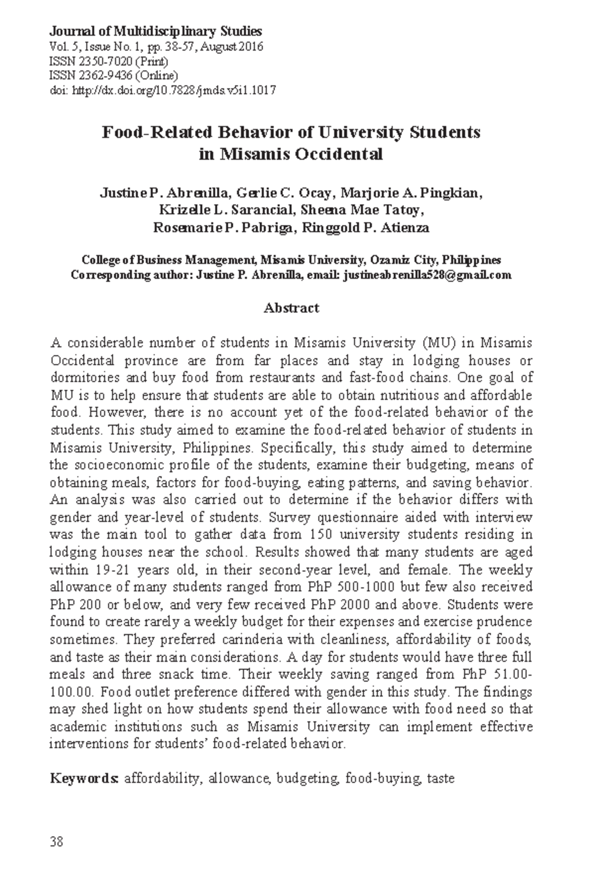Food related - Food - Journal of Multidisciplinary Studies Vol. 5 ...