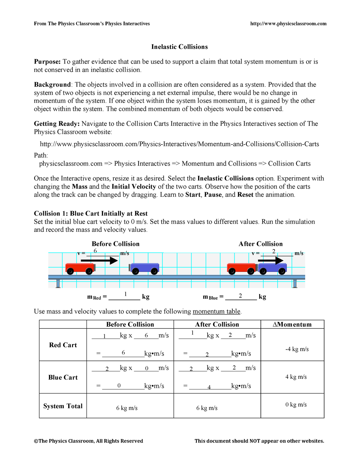 Momentum And Collisions Worksheet Answers