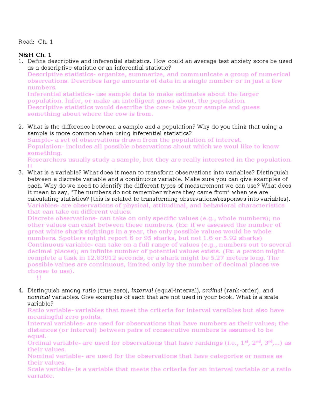 PSYC 210 PG#1 - PG #1 - Read: Ch. 1 N&H Ch. 1 Define Descriptive And ...