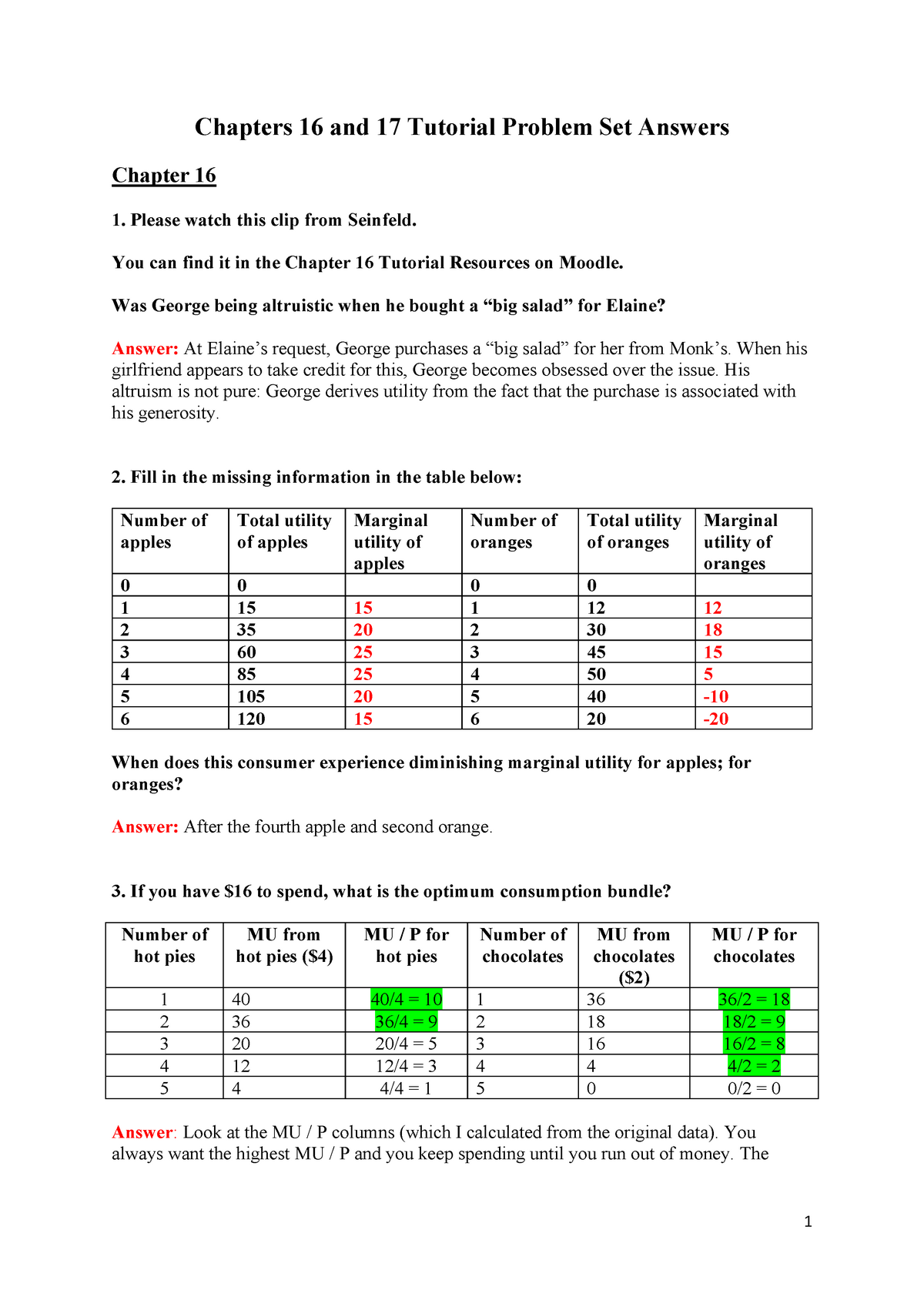 Chapters 16 And 17 Tutorial Problem Set Answers - Chapters 16 And 17 ...