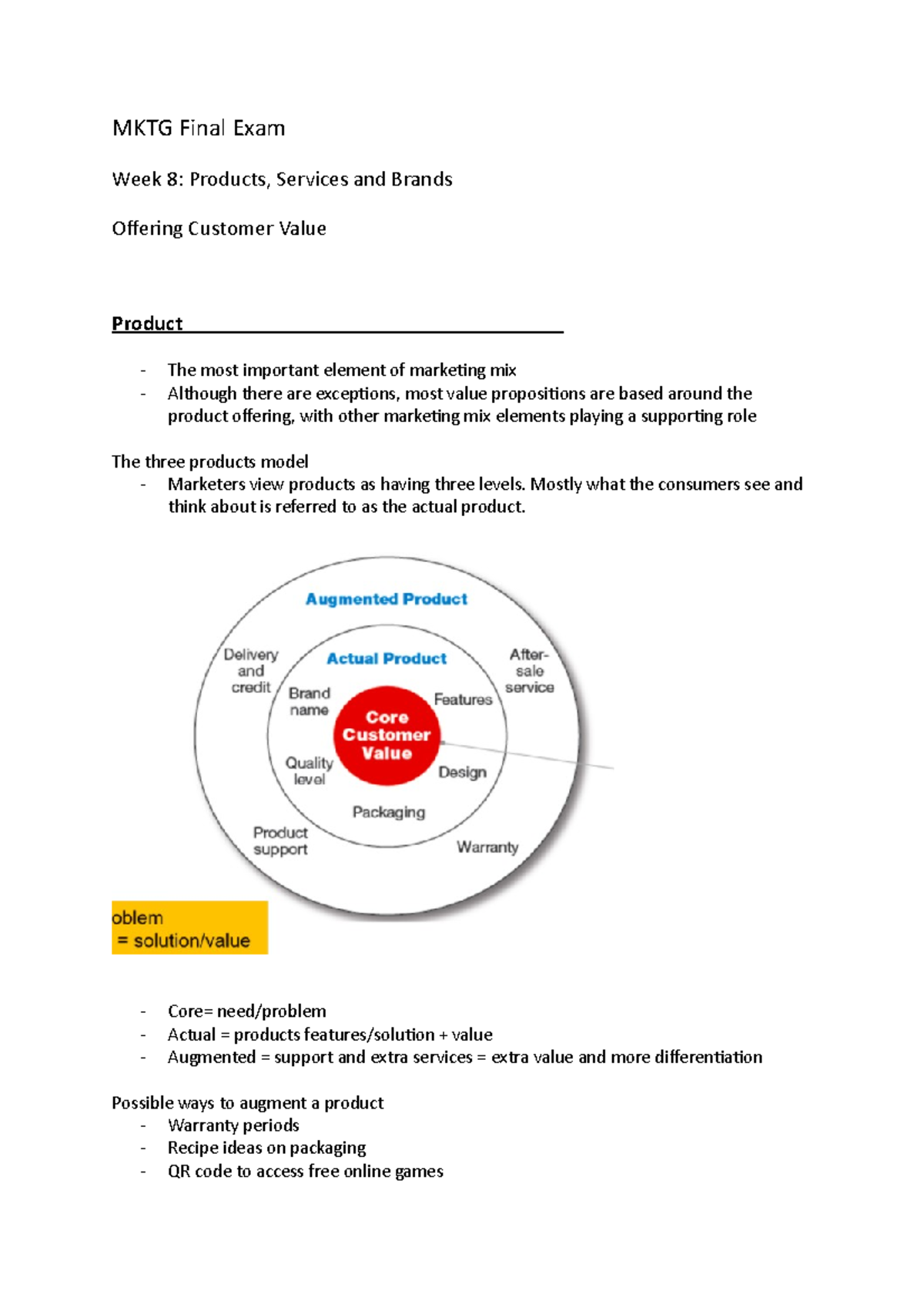 MKTG Final Exam - Lecture Notes 8-12 - MKTG Final Exam Week 8: Products ...