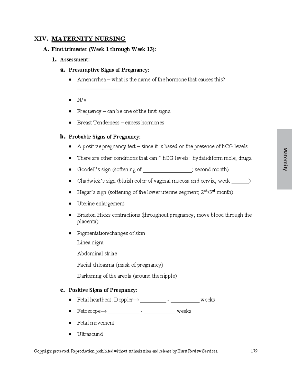 Maternity Nursing Practice Questions XIV. MATERNITY NURSING A. First