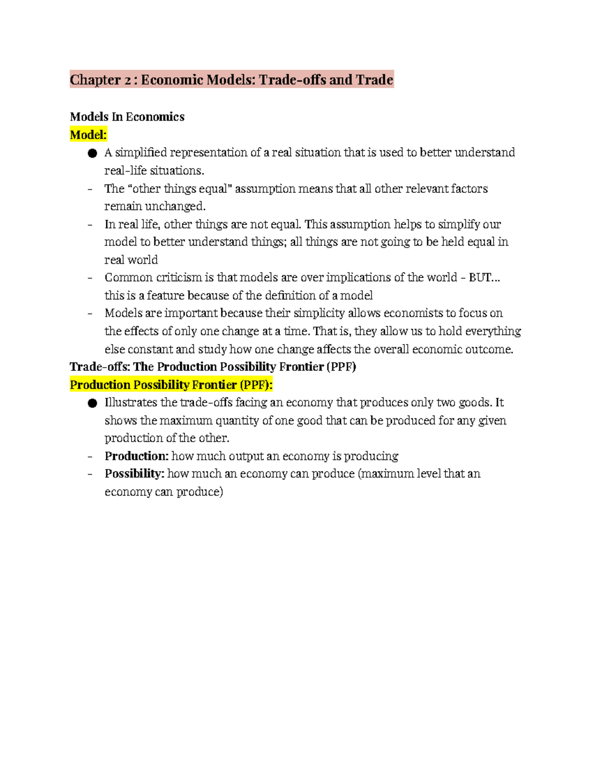 ECN - microeconomics - Chapter 2 : Economic Models: Trade-offs and ...