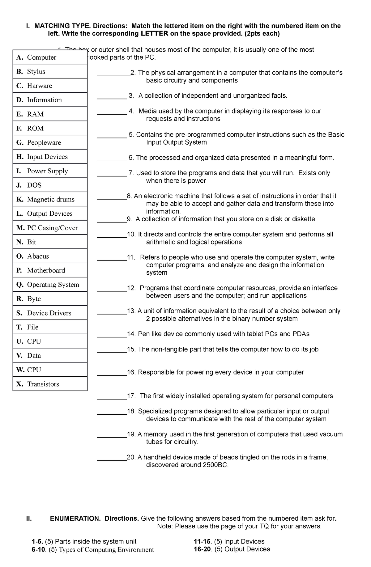 CCC100 Prelim EXAM TQ-final-1 - I. MATCHING TYPE. Directions: Match the ...