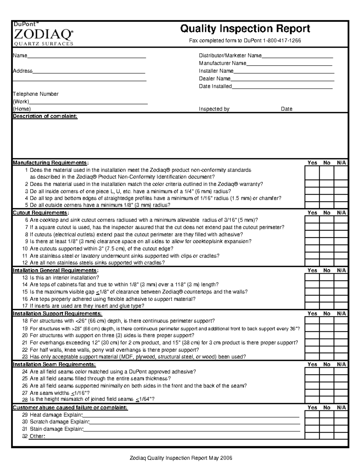 Quality inspection - have a minimum of a 1/4