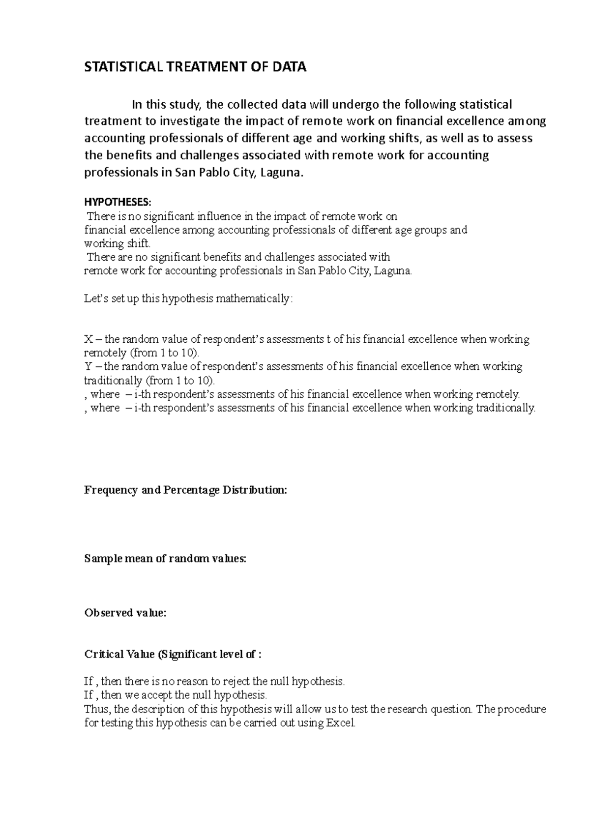 1447 - mhvhjj - STATISTICAL TREATMENT OF DATA In this study, the ...