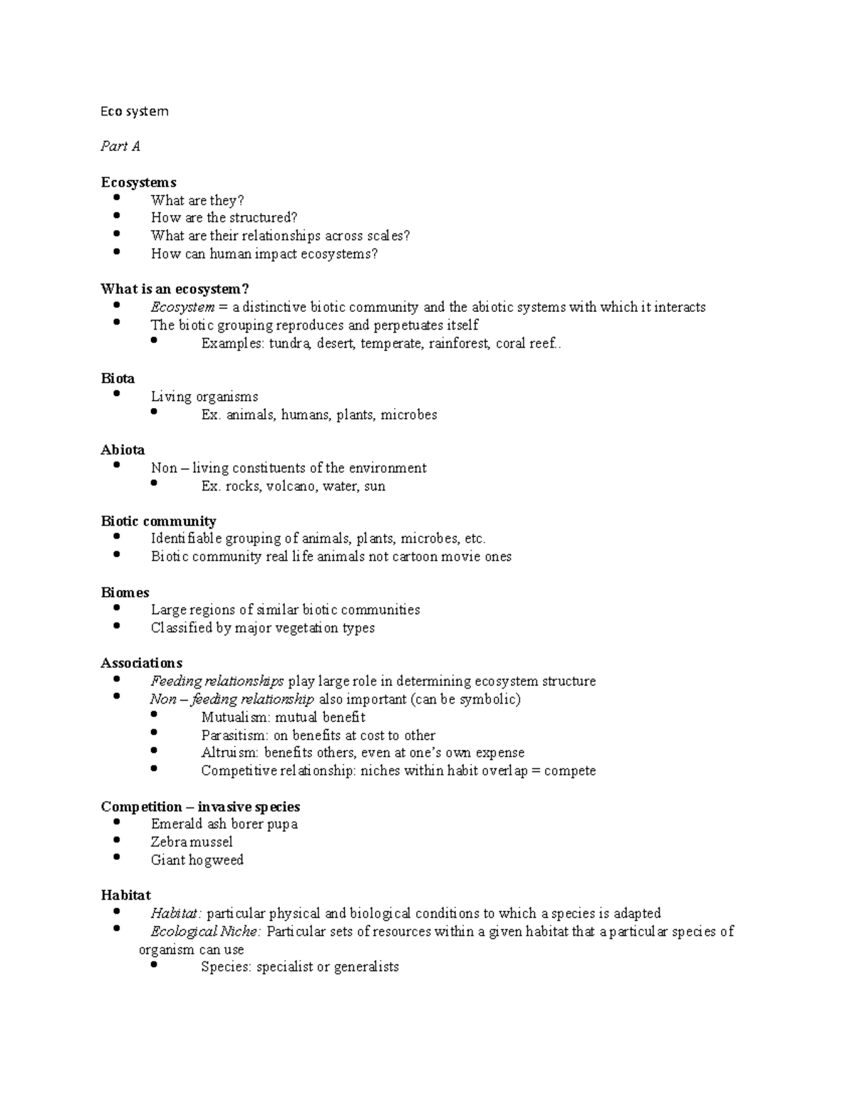 Eco system - Prof: Tom Wu - Eco system Part A Ecosystems What are they ...