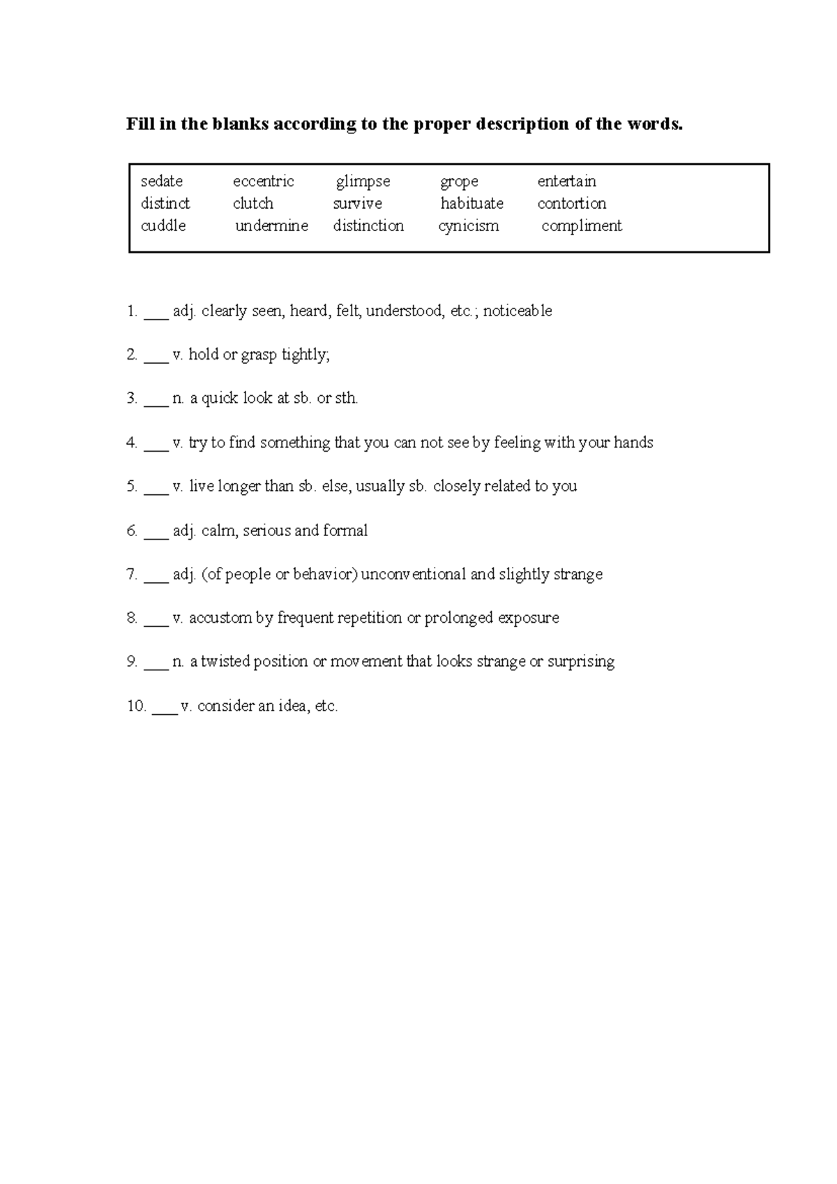 Word test - word test - Fill in the blanks according to the proper ...