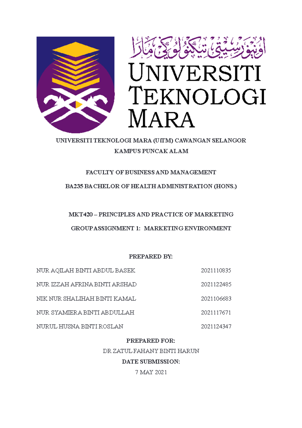 Microenvironment publics - UNIVERSITI TEKNOLOGI MARA (UiTM) CAWANGAN ...