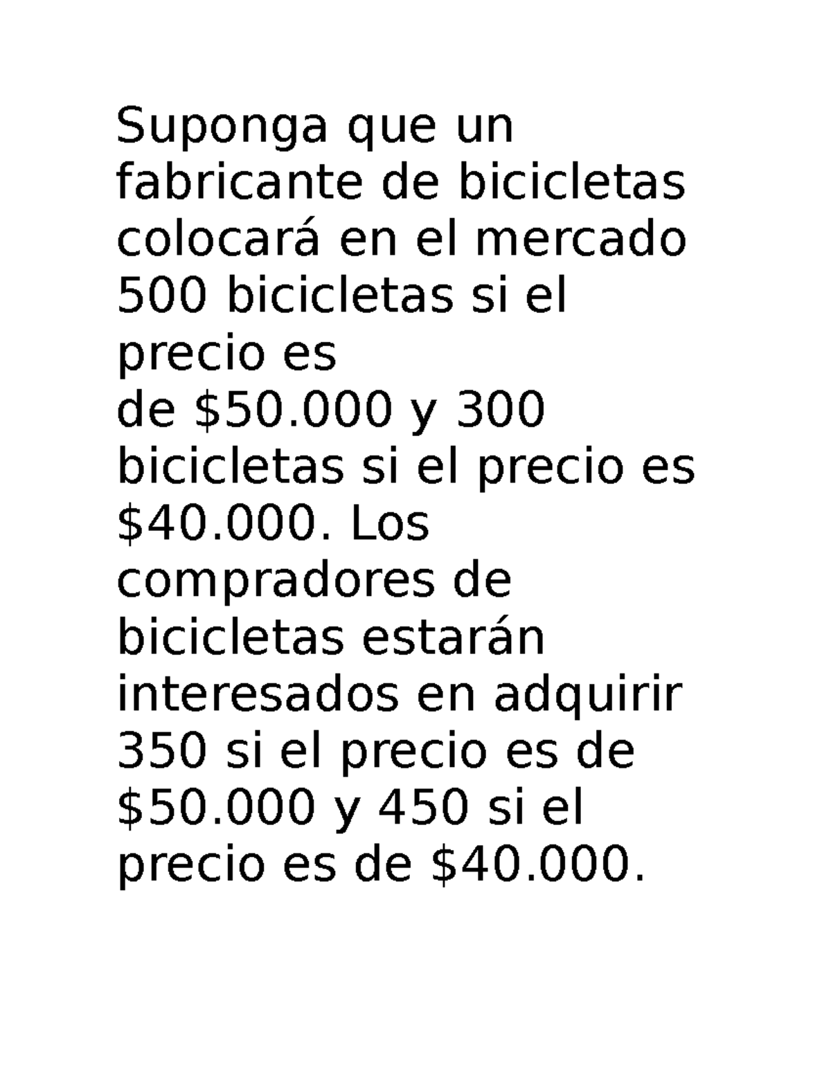 Trabajo de economia Suponga que un fabricante de bicicletas colocará