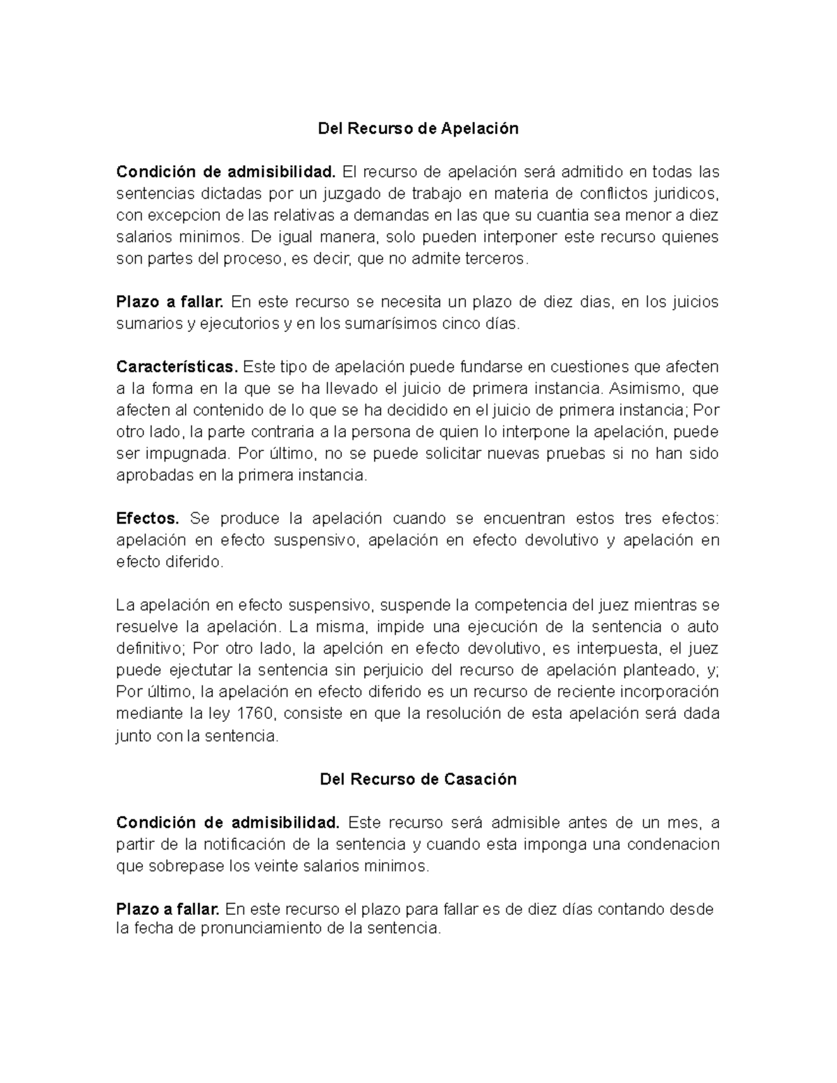 Los Recursos En Material Laboral - Del Recurso De Apelación Condición ...