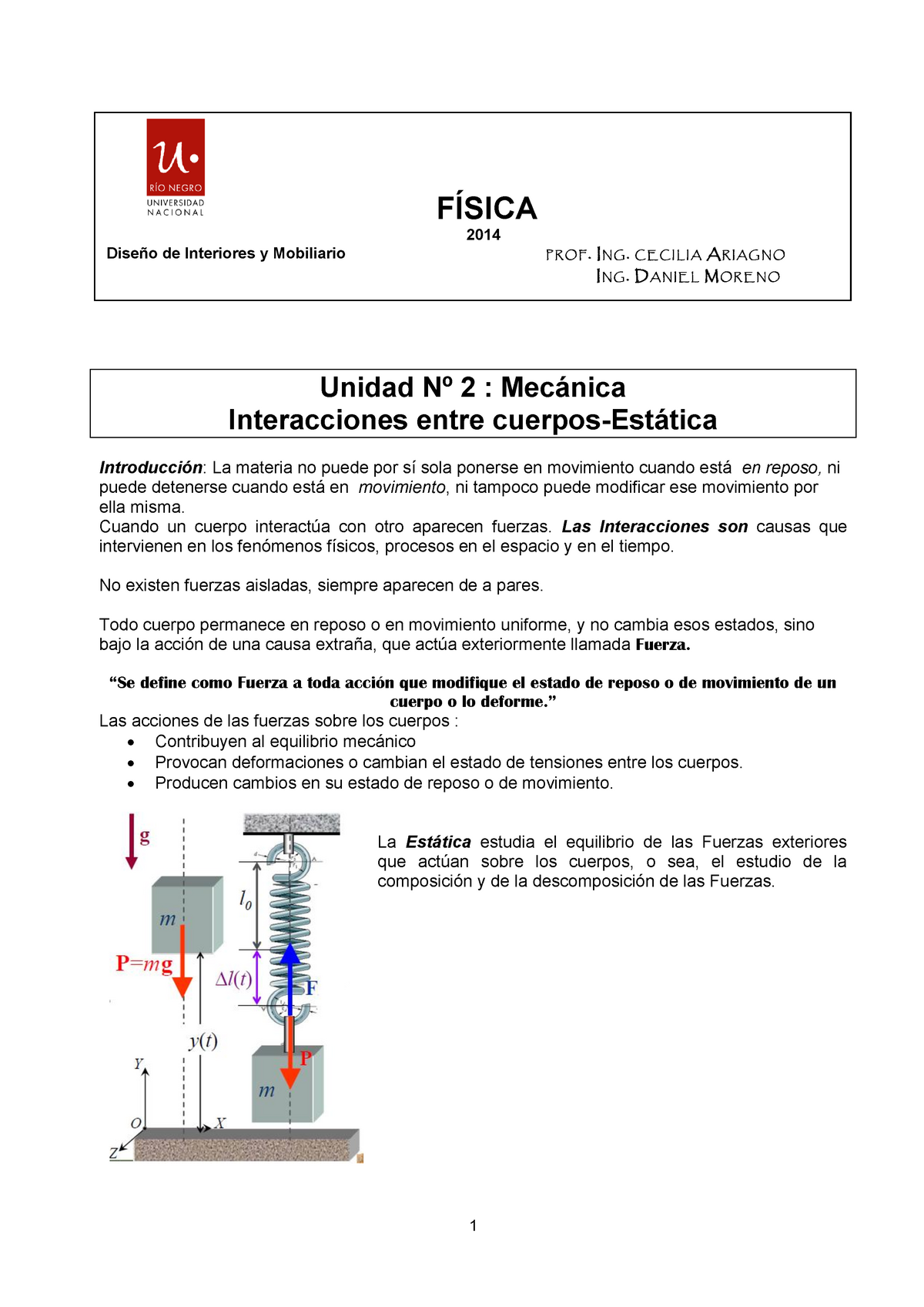 U2 UNRN DIM Fisica Interacciones Entre Cuerpos Estatica - Unidad Nº 2 ...