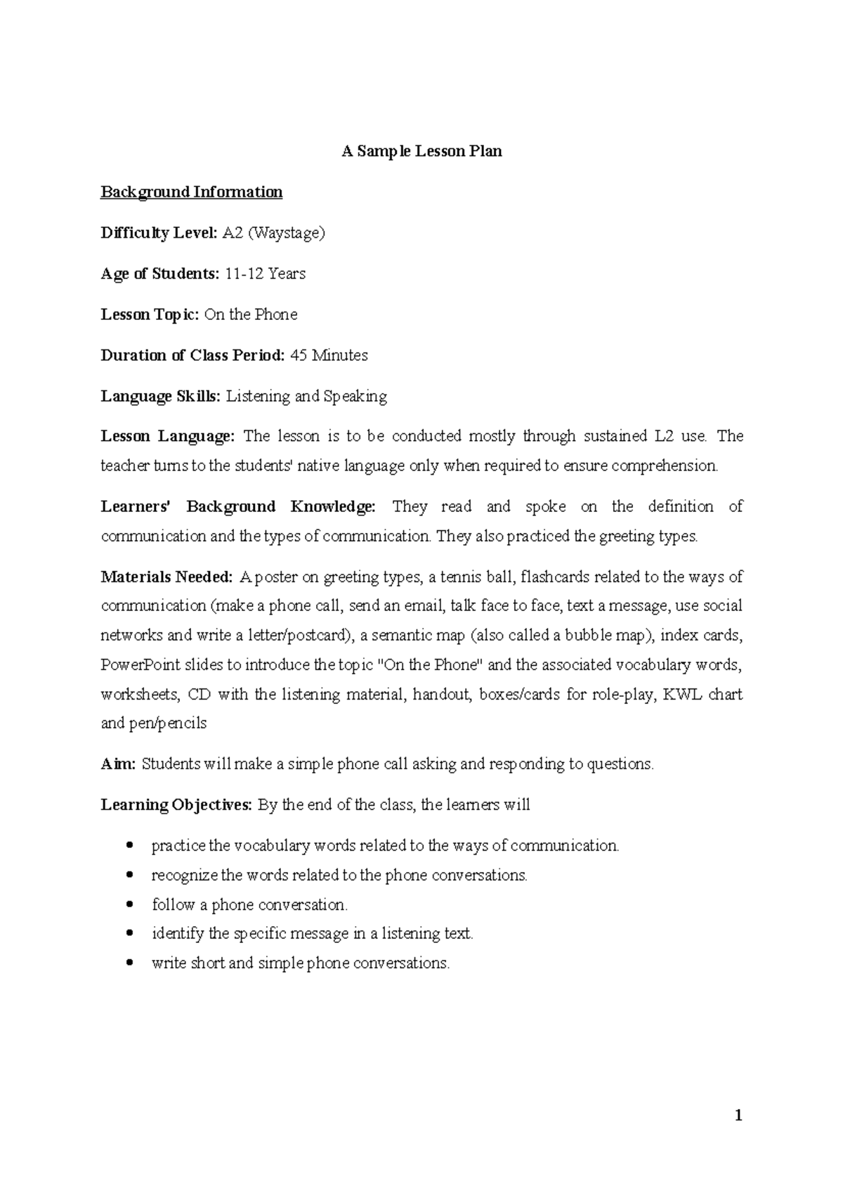 PLAN- Before - MICROTEACHING - A Sample Lesson Plan Background ...