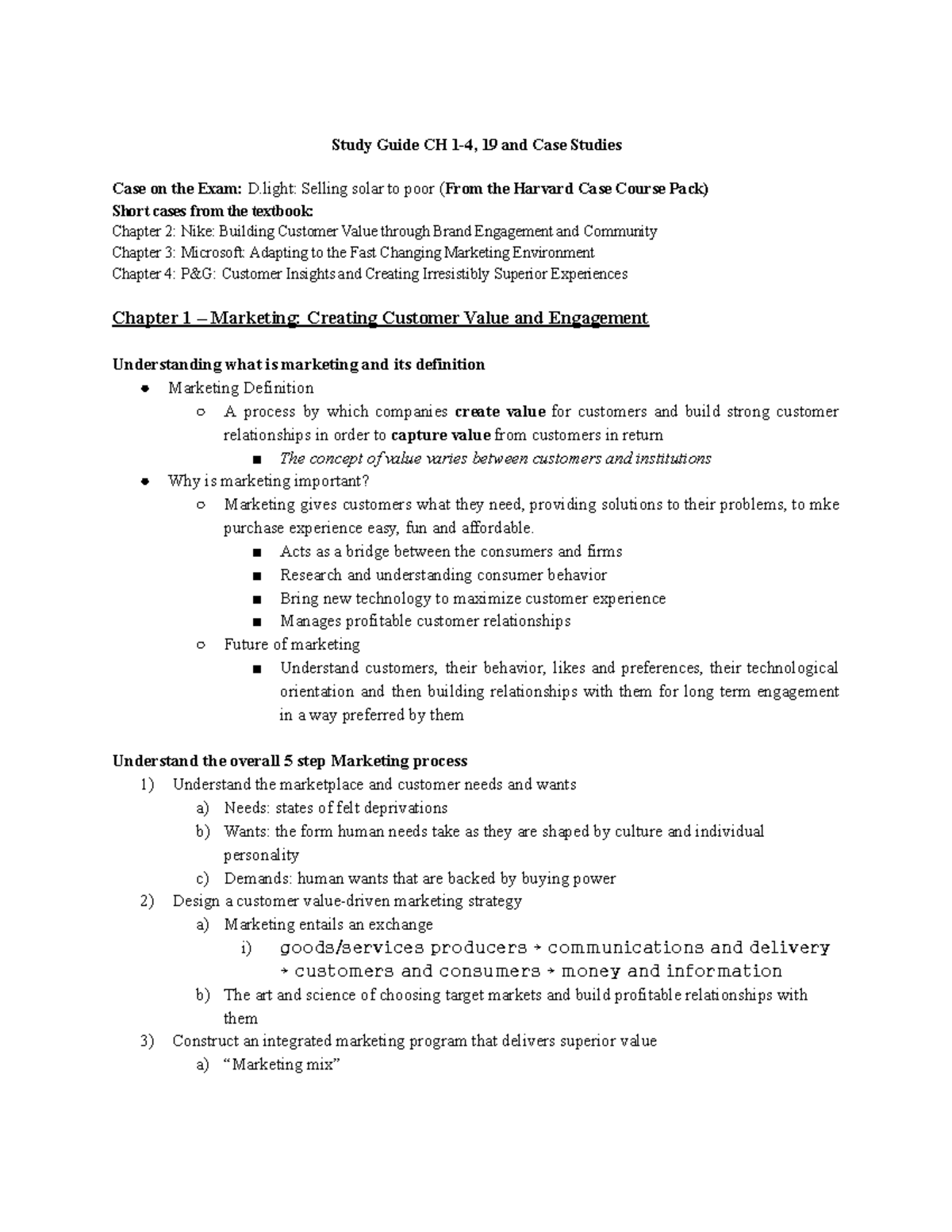MKT exam 1 study guide - Study Guide CH 1-4, 19 and Case Studies Case ...