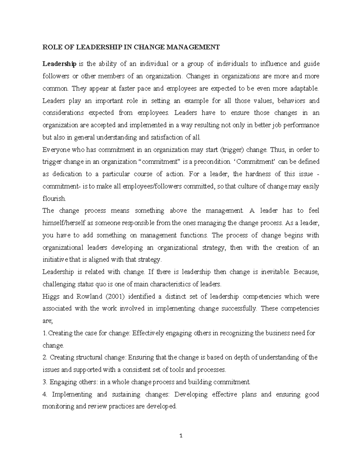 ROLE OF Leadership IN Change Management - ROLE OF LEADERSHIP IN CHANGE ...